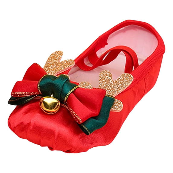 Ticikt Girls Ballet Shoes Glitter Split-Sole Dance Slippers Toddler Kid Practice Shoes Flats Soft Lightweight with Elastic Laces for Performance Gymnastics Yoga,Color:Red,Size:4-4.5 Years