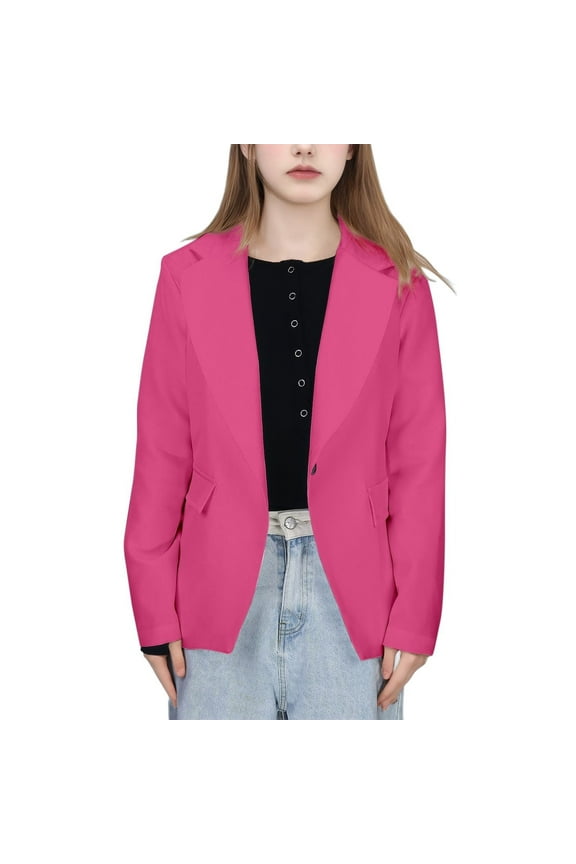 Ticikt Girls Blazer Jacket Long Sleeve Teen Notched Collar/Lapel Collar with Pocket Open Front Casual Kids Blazers Suit,Color:Hot Pink,9-10 Years