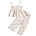 thumbnail image 1 of Ticikt Girls’ Clothing Sets Sleeveless Bow Crop Top Wide Leg Linen Pants 2026 Summer Outfits Cute Kids Clothes,Color:Beige,Size:12-18 Months, 1 of 9