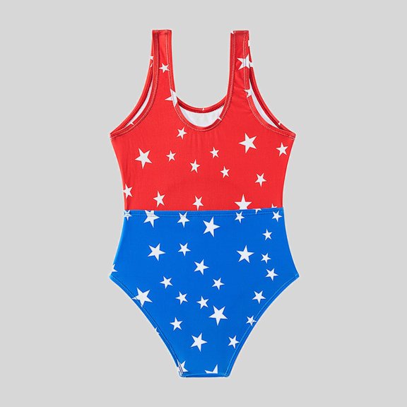 Ticikt Girls Color Block One Piece Swimsuit, Star Print Sleeveless High Cut Bathing Suit for 4-9Y Kids,Color:Red