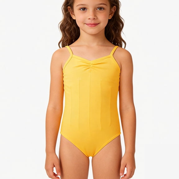 Ticikt Girls' Cotton Blend Camisole Leotard, V-Neck Ballet Dance Bodysuit for 2-12Y Kids,Yellow