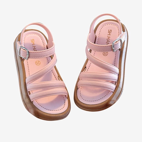 Ticikt Girls' Crisscross Strap Sandals, Toddler Open-Toe Flat Summer Shoes,Pink