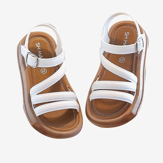 Ticikt Girls' Crisscross Strap Sandals, Toddler Open-Toe Flat Summer Shoes,White