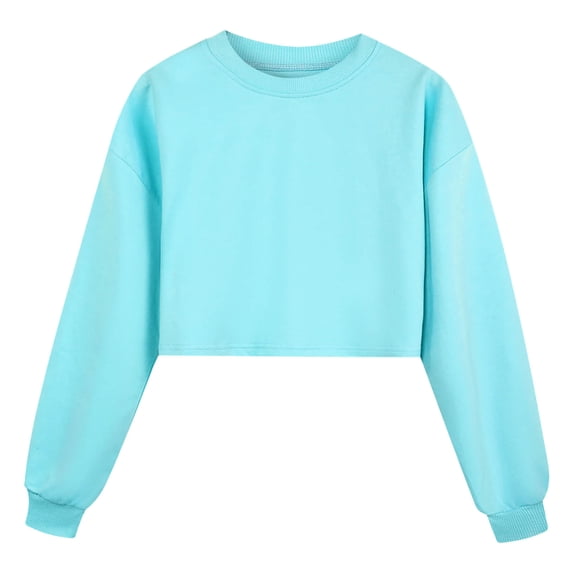 Ticikt Girls Crop Tops Kids Long Sleeve Pullover Sweatshirts Girls Cropped Crewneck Sweatshirt