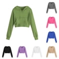 thumbnail image 1 of Ticikt Girls Cropped Hooded Sweatshirt, Solid Color Long Sleeve Pullover Sports Top with Front Pocket for Kids,Green, 1 of 4