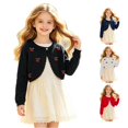 thumbnail image 1 of Ticikt Girls Cropped Knit Shrug Cardigan, Cotton Hollow‑Out Decorative Lightweight Bolero Jacket for Toddler Kids Spring Fall,Black, 1 of 9