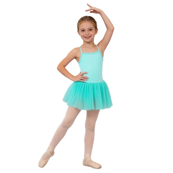 Ticikt Girls Dance Ballet Leotard with Skirt,Lace Sleeves Ballerina Gymnastics Outfit,Color:Green,Size:8-9 Years