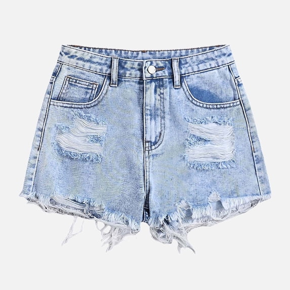 Ticikt Girls Denim Shorts, Distressed Ripped Raw Hem High Waist Summer Casual Jean Shorts,Blue,12-13 Years