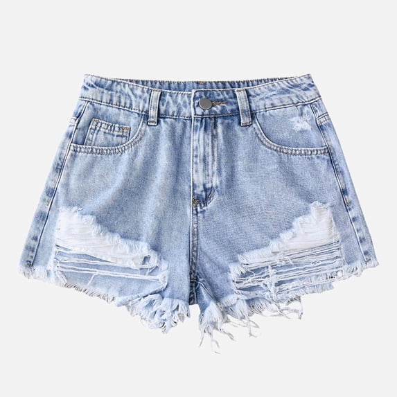 Ticikt Girls Denim Shorts, Distressed Ripped Raw Hem High Waist Summer Casual Jean Shorts,Light Blue,15-16 Years