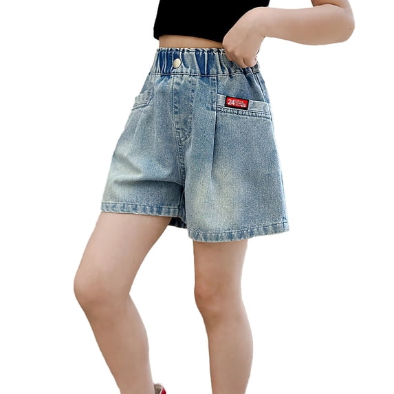 Ticikt Girls' Denim Shorts Summer 2026 Stretch Comfortable Casual Jean Shorts Lightweight Breathable Summer Shorts with Pockets,Color:Light Blue,Size:13-14 Years