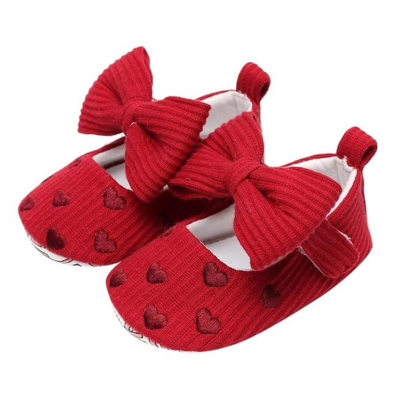 Ticikt Girls First Walking Shoes with Embroidered Heart and Bowknot Design Soft Sole Toddler Sandals,Color:Red,0 Months