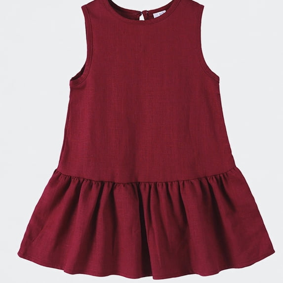 Ticikt Girls Flax Dress, Solid Sleeveless Ruffle Hem Casual Summer Sundress for Toddler/Little Kids,Color: