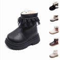 thumbnail image 1 of Ticikt Girls Lined Winter Ankle Boots, Lace Ruffle Side Zipper Non Platform Warm Short Boots,Black, 1 of 7