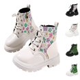 thumbnail image 1 of Ticikt Girls Floral Glitter Ankle Boots, Lace Up Side Zipper Platform Non Slip Kids Fashion Short Boots,White, 1 of 8