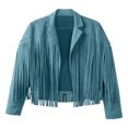thumbnail image 1 of Ticikt Girls Fringe Jacket, Suede Cropped Coat, Notched Lapel Long Sleeve Western Style Open Front Outerwear,Blue, 1 of 8