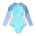 thumbnail image 1 of Ticikt Girls' Front-Zip Athletic Swimwear, Color Block Long-Sleeve Rash Guard Bathing Suit,Blue, 1 of 9