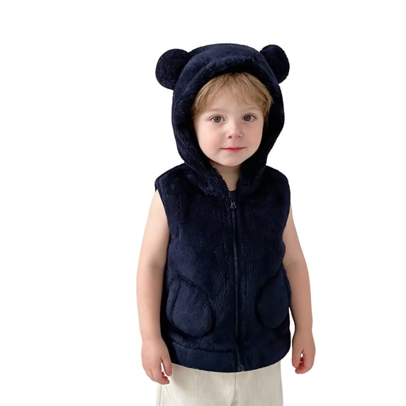 Ticikt Girls Hooded Vest Soft Design Zip Front Sleeveless Jacket for Indoor Outdoor Wear,Color:Navy