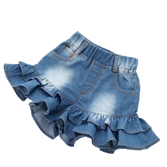 Ticikt Girls Jean Shorts Kids 2 Layers Ruffles Denim Short Pants Fashion Summer Casual Skirt Shorts,Color:Blue,Size:12-18 Months
