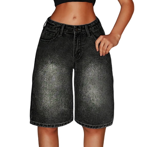 Ticikt Girls Jeans Shorts Ripped Denim Bermuda Elastic Waist Bottom Trendy Cotton Summer Clothes for Kids,Color:Black,Size:13-14 Years