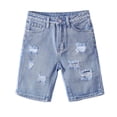 thumbnail image 1 of Ticikt Girls Jeans Shorts Ripped Denim Elastic Waist Bottom Trendy Cotton Summer Clothes for Kids,Color:Sky Blue,6-7 Years, 1 of 8