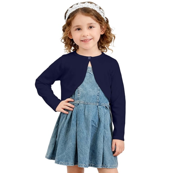 Ticikt Girls Knitted Cardigan Sweater Shawl Collar Short Top Outerwear for Autumn Season 2-14 Years,Color:Navy