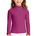 thumbnail image 1 of Ticikt Girls Lettuce Trim Mock Neck Long Sleeve Shirts Ribbed Knit Slim Fit Base Layer Tops Tees, 1 of 4