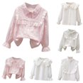 thumbnail image 1 of Ticikt Girls Long Sleeve Blouse, Basic Layering Matching Kids Polo Shirts, Ruffle Collar Student School Uniform Shirts, 1 of 4