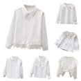 thumbnail image 1 of Ticikt Girls Long Sleeve Blouse, Basic Layering Matching Kids Polo Shirts, Ruffle Collar Student School Uniform Shirts, 1 of 4