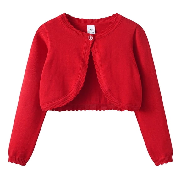 Ticikt Girls Long Sleeve Bolero Cardigan Sweater Kids Cute Button Knit Shrug Cropped Sweaters Tops for Spring Fall,Color:Red,13-14 Years