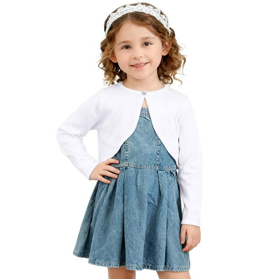 Ticikt Girls Long Sleeve Bolero Cardigan Sweater Kids Cute Button Knit Shrug Cropped Sweaters Tops for Spring Fall,Color:White,9-10 Years