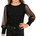 thumbnail image 1 of Ticikt Girls Mesh Long Sleeve T-Shirts Kids Cute Sheer Dressy Tops Blouse,Color:Black, 1 of 9