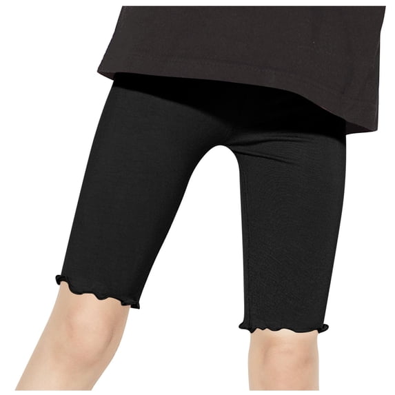 Ticikt Girls' Capri Leggings, Candy Color Ruffle Kids Stretchy Half-Length Pants,Black,Size:4-5 Years