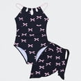 thumbnail image 1 of Ticikt Girls One Piece Halter Swimsuit with Mesh Cover Ups, Kids Printed Bathing Suit Set 8-13 Years,Color:Black2, 1 of 4