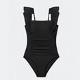 thumbnail image 1 of Ticikt Girls One Piece Swimsuit Ruffled Ruched Solid Color Bathing Suit for 7-16Y Kids,Black, 1 of 4