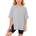 thumbnail image 1 of Ticikt Girls Oversized Short Sleeve T Shirts Kids Summer Side Slit Tops Casual Crewneck Basic Tees,Color:Grey,Size:13-14 Years, 1 of 4