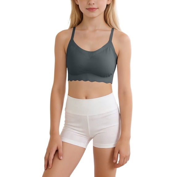 Ticikt Girls Padded Training Bra – Crop Cami Training Bras for Girls. Seamless Bra Design with Removable Padding,Color:Grey,Size:9-10 Years