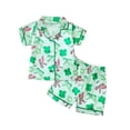 thumbnail image 1 of Ticikt Girls Pajamas Satin Pajama Set Silk Nightgown Short Sleeve Button Down Summer Bow Sleepwear for Big Kids,Color:Green,Size:2-3 Years, 1 of 8