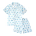 thumbnail image 1 of Ticikt Girls Pajamas Satin Pajama Set Silk Nightgown Short Sleeve Button Down Summer Bow Sleepwear for Big Kids,Color:Light Blue1,Size:13-14 Years, 1 of 3