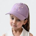 thumbnail image 1 of Ticikt Girls Ponytail Baseball Cap, Half Open Bow Embroidery Sweet Summer Sun Hat,Color:Light Purple, 1 of 3