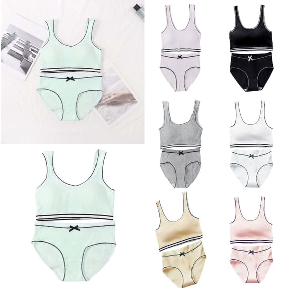 Ticikt Girls' Ribbed Cotton Underwear Set, Breathable Training Bra & Panty Combo,Mint Green
