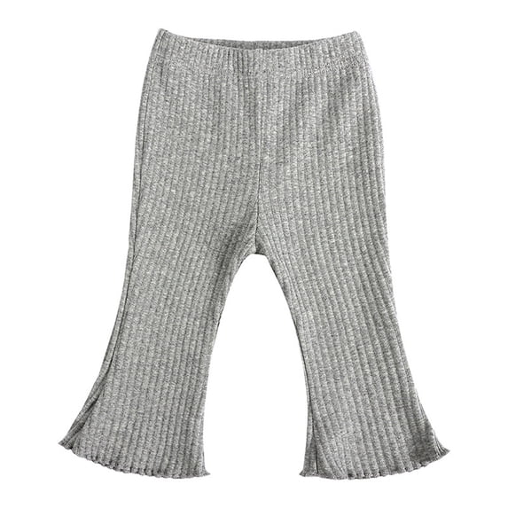 Ticikt Girls' Ribbed Flare Pants, Elastic Waist Solid Color Stretchy Casual Trousers for Infants/Toddler,Grey,Size:6-9 Months