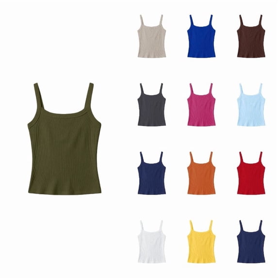Ticikt Girls Ribbed Stretch Sleeveless Tank Top Slim Fit for Casual Daily Wear,Army Green