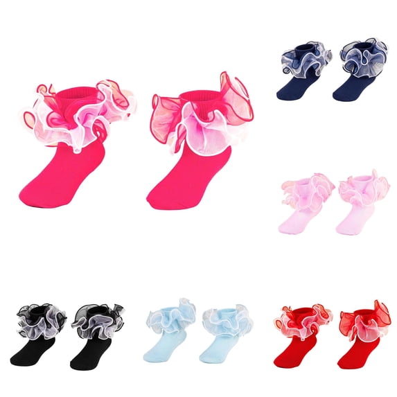 Ticikt Girls Ruffle Lace Mid‑Calf Socks, Soft Cotton Princess Dance ...