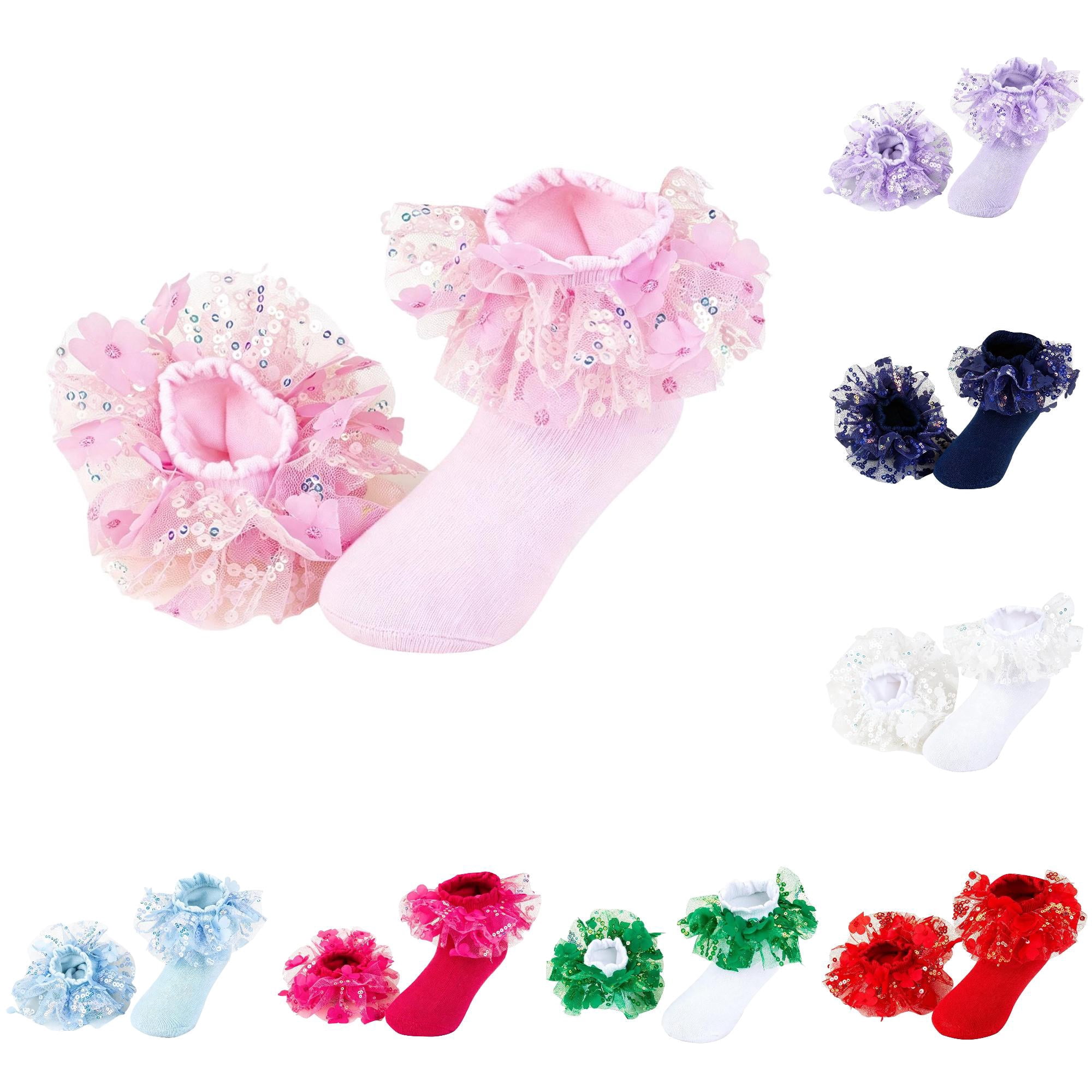 Ticikt Girls Ruffle Lace Mid‑Calf Socks, Soft Cotton Princess Dance ...