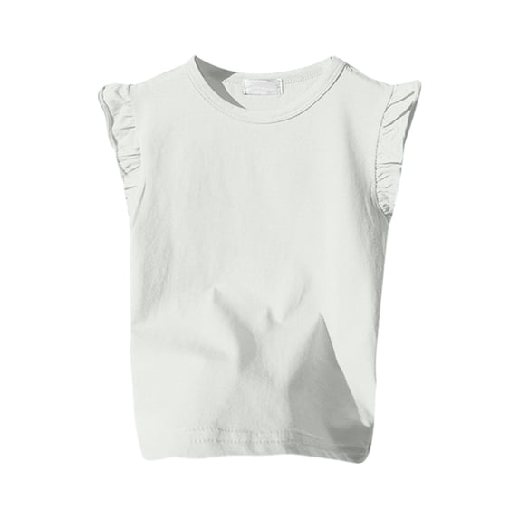Ticikt Girls Ruffle Sleeve T Shirt Solid Color Vest Girls Basic Short Sleeve,Color:White,Size:2-3Years