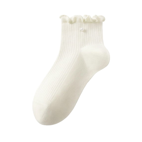 Ticikt Girls Ruffle Socks Cotton School Uniform Dress Socks,Color:Light Yellow,7-9 Years