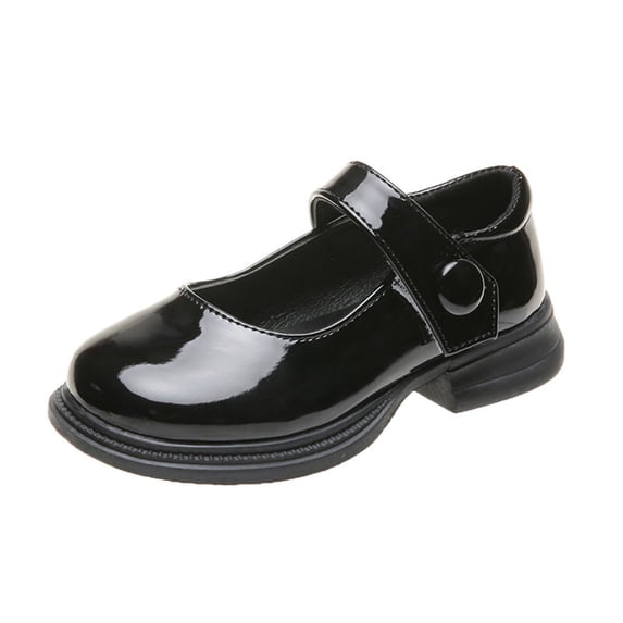 Ticikt Girls School Uniform Dress Shoes Round-Toe Formal School Soft Mary Jane Shoes Round-Shape Strap Flats Loafers,Color:Black,4.5-5 Years