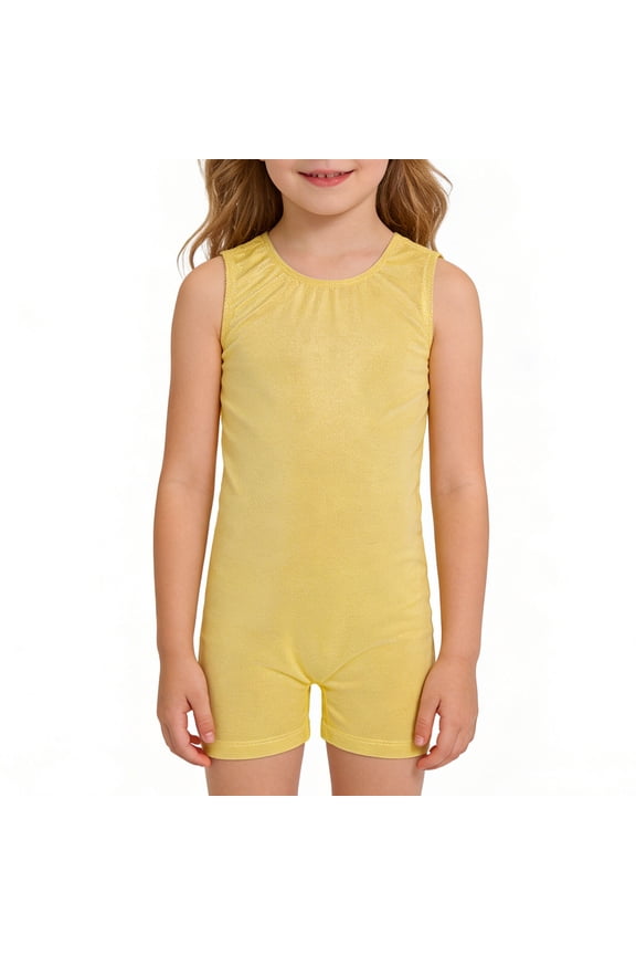 Girls Seamless Dance Leotard Workout Gymnastics Unitard with Built in Shorts for Training Practice Performance Nylon,Color:Gold