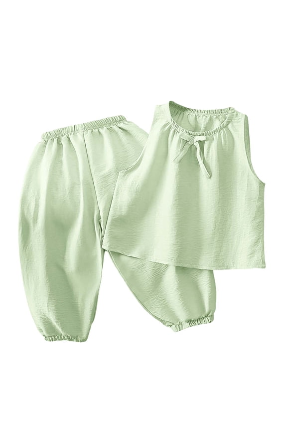 Girls' Set Sweet Vest Top With Pants Summer Outfit Cute Casual Sleepwear Air Conditioning Suit Two Piece Set,Color:Light Green,Size:18-24 Months