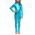 thumbnail image 1 of Ticikt Girls Shiny Metallic Neck Unitard Long Sleeve Zipper Back One Piece Bodysuit, 1 of 5